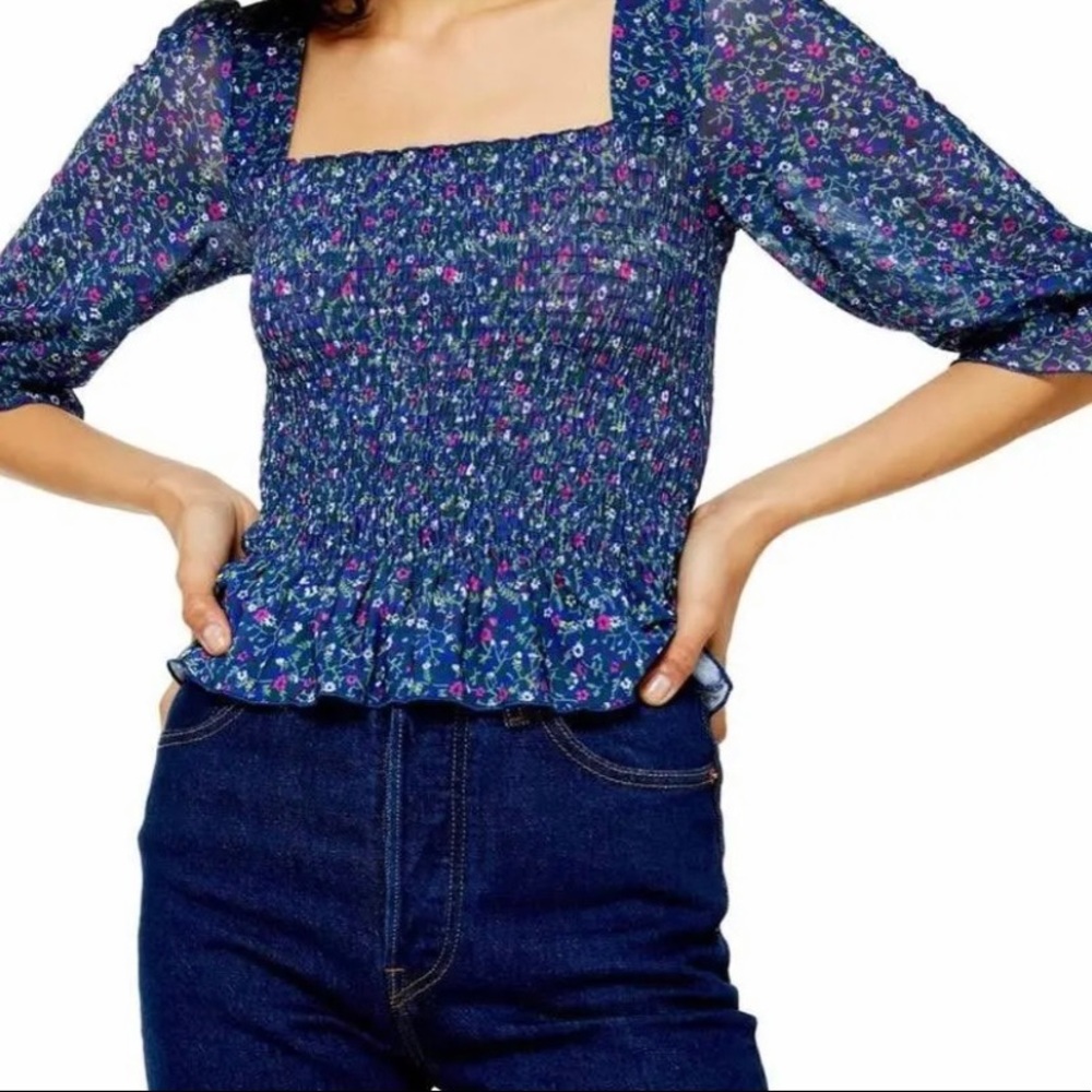 Topshop Smocked Floral Blouse